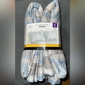 Mainstays King Quilted Shams Set of 2 Blue Stripe NIP